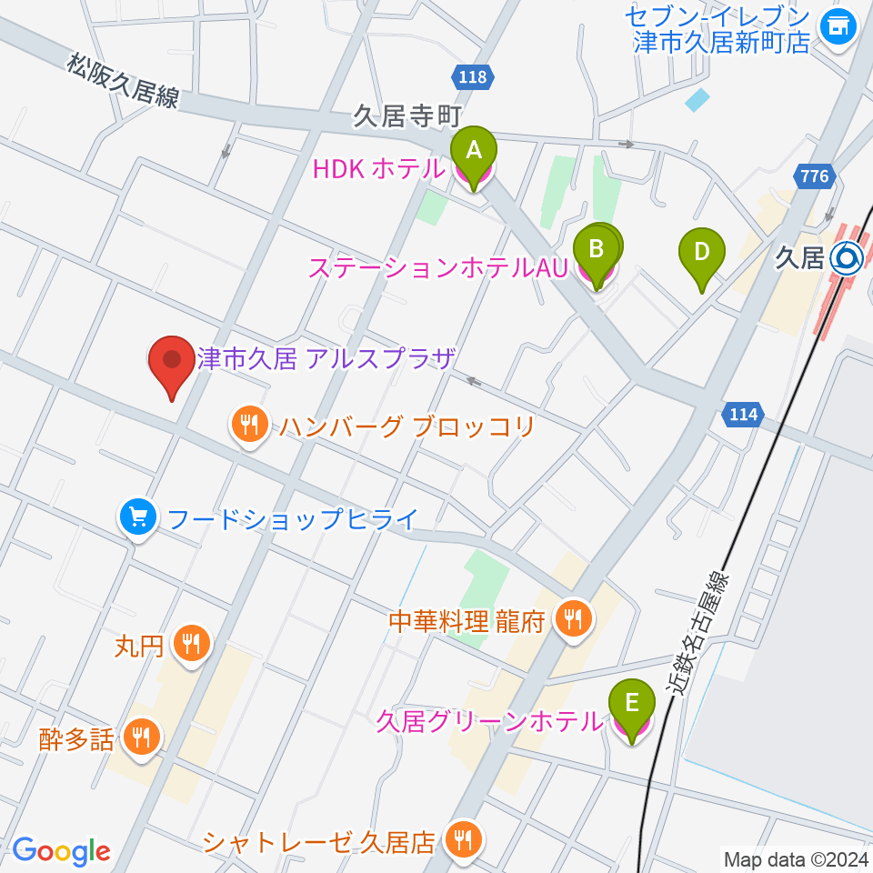 津市久居アルスプラザ周辺のホテル一覧地図