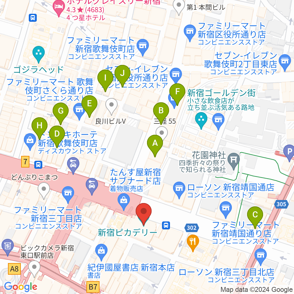 新宿ピカデリー周辺のホテル一覧地図