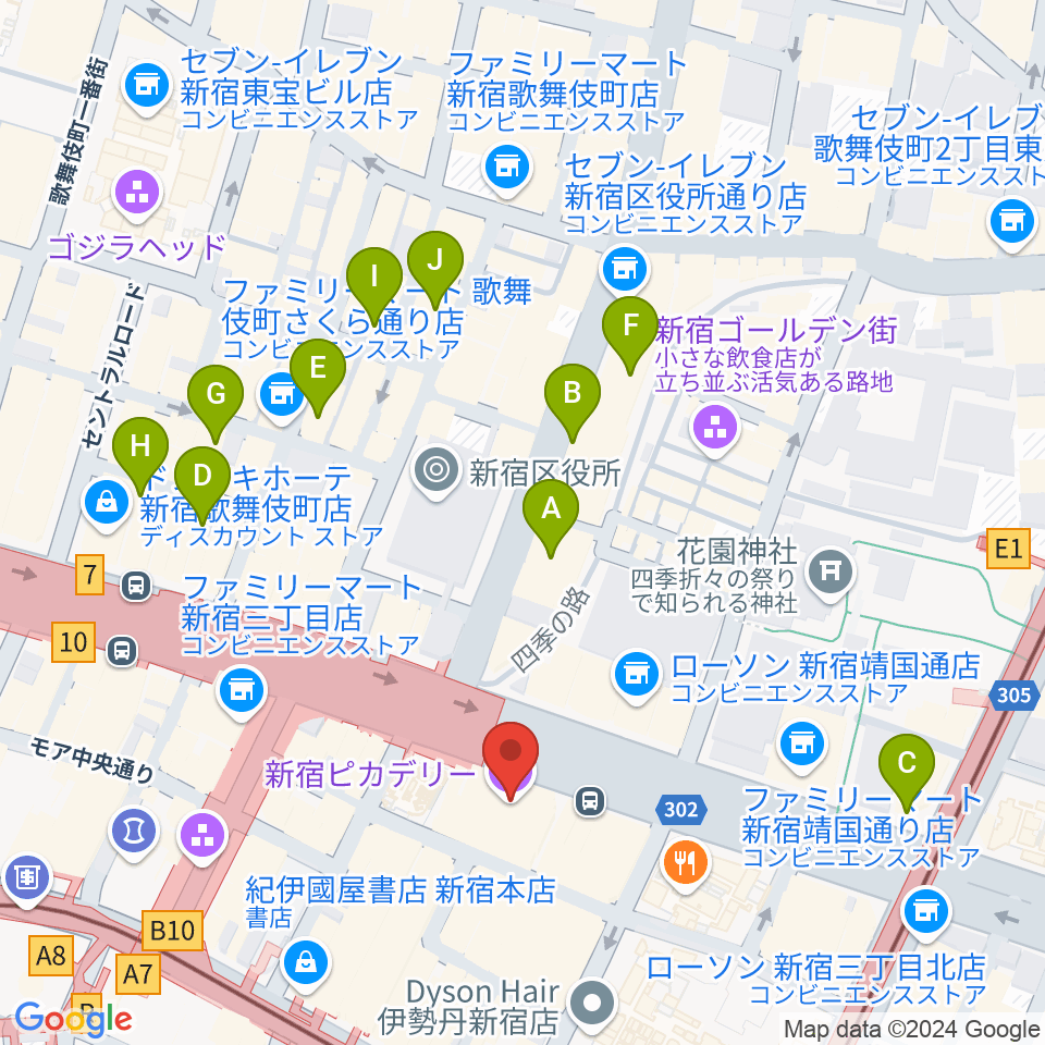 新宿ピカデリー周辺のホテル一覧地図