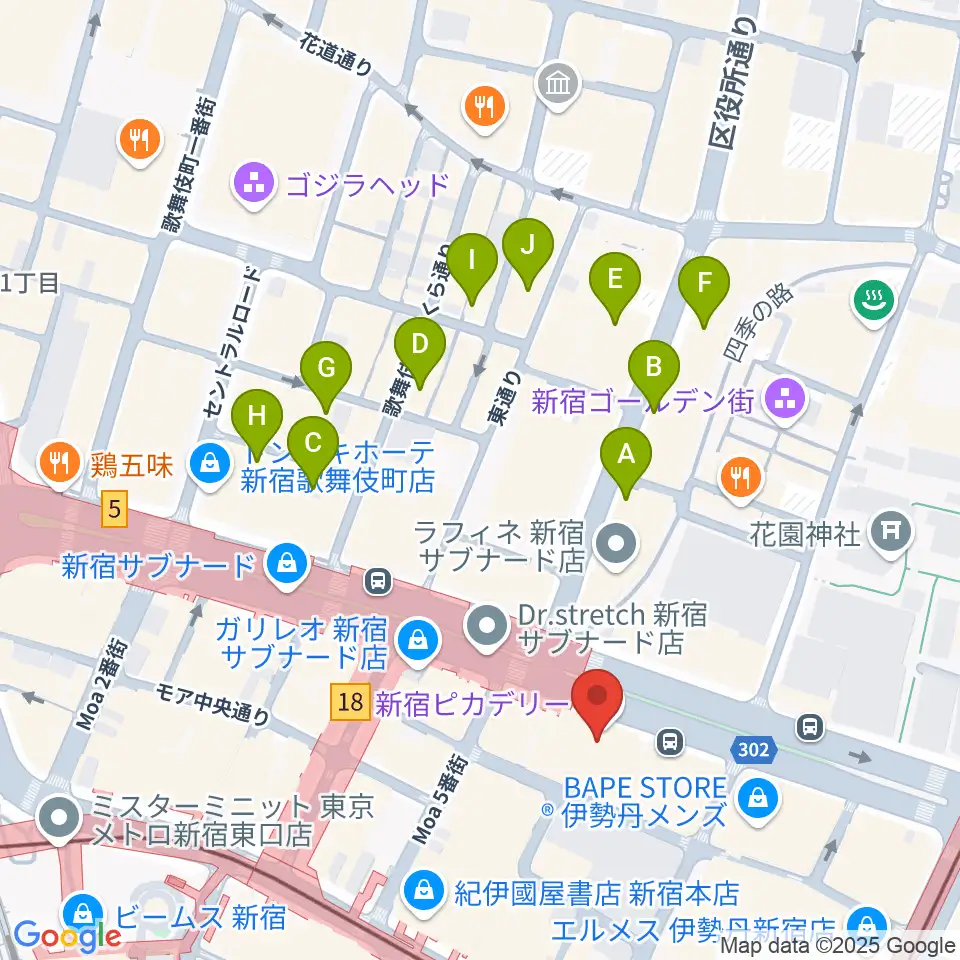 新宿ピカデリー周辺のホテル一覧地図