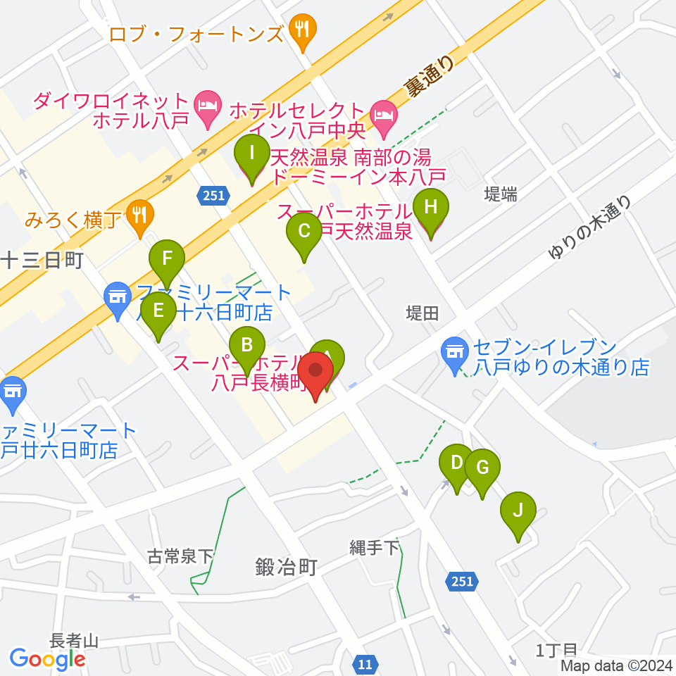 八戸フォーミー周辺のホテル一覧地図