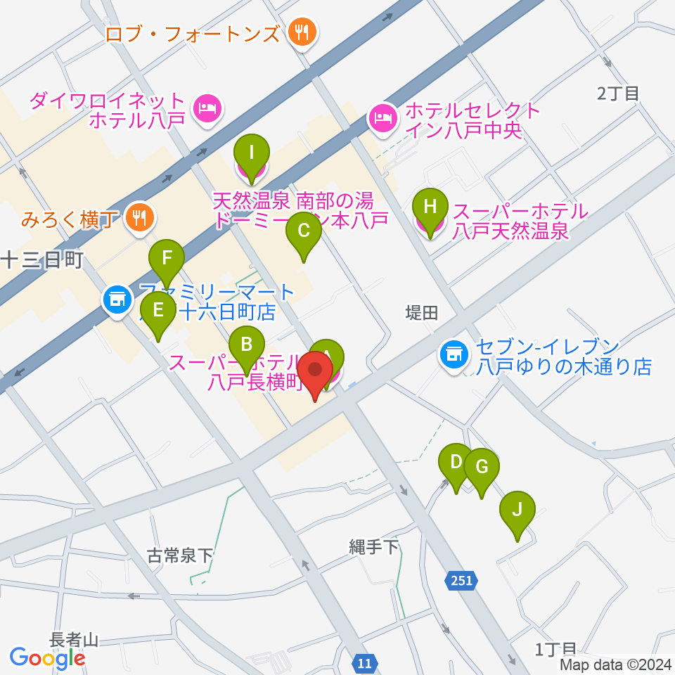 八戸フォーミー周辺のホテル一覧地図