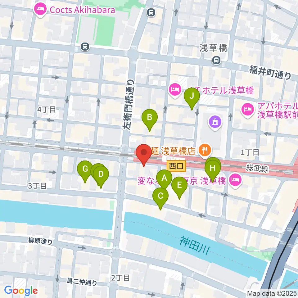浅草橋マンホール周辺のホテル一覧地図