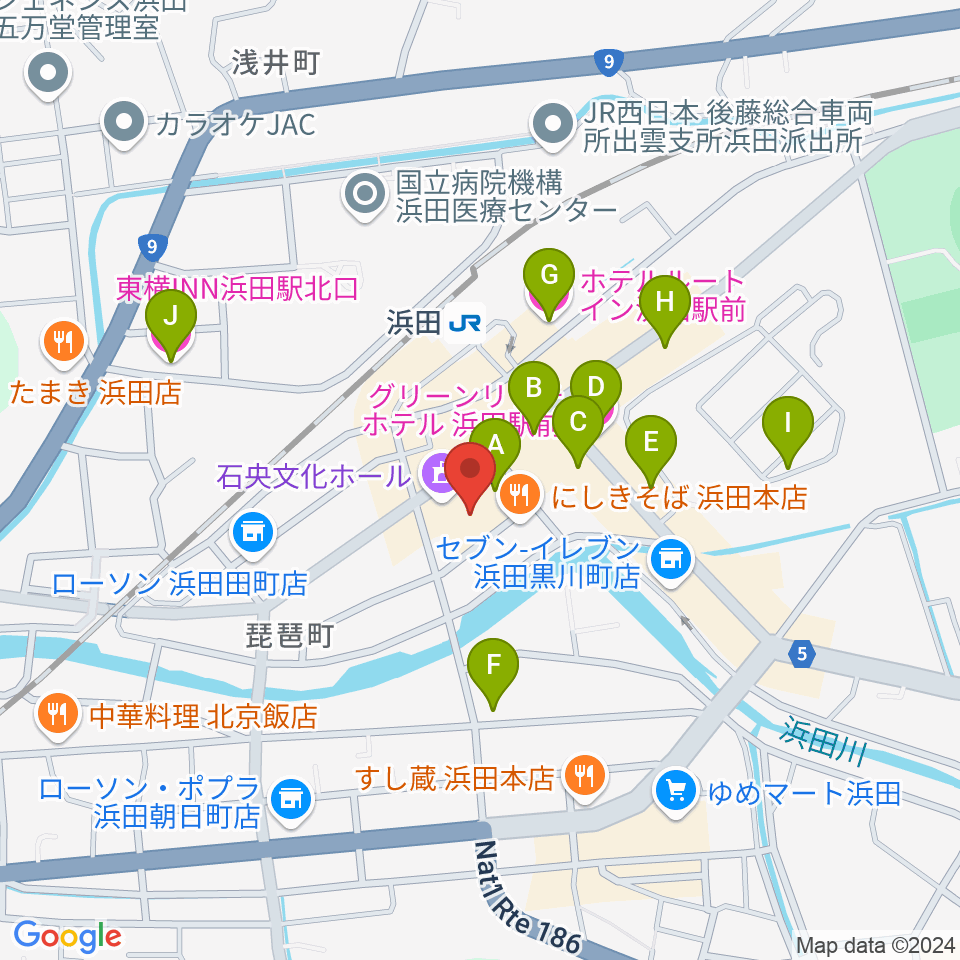 石央文化ホール周辺のホテル一覧地図