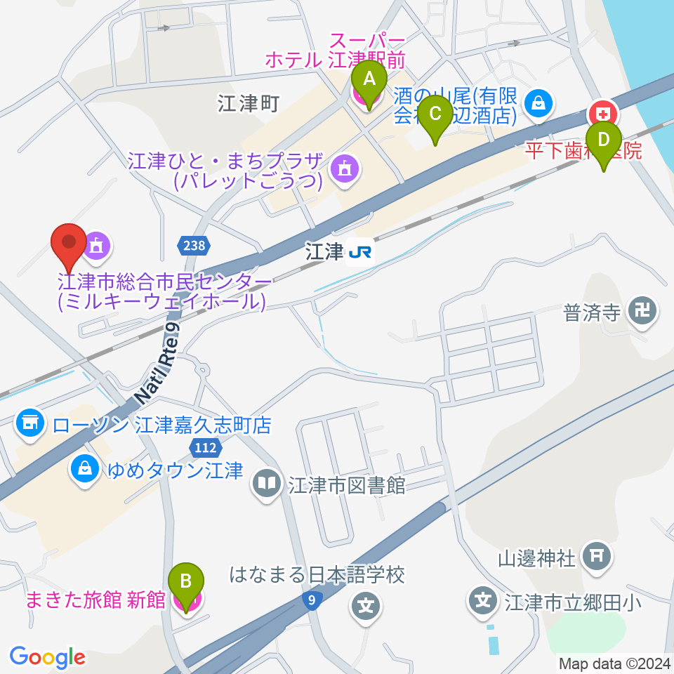 江津市総合市民センター周辺のホテル一覧地図