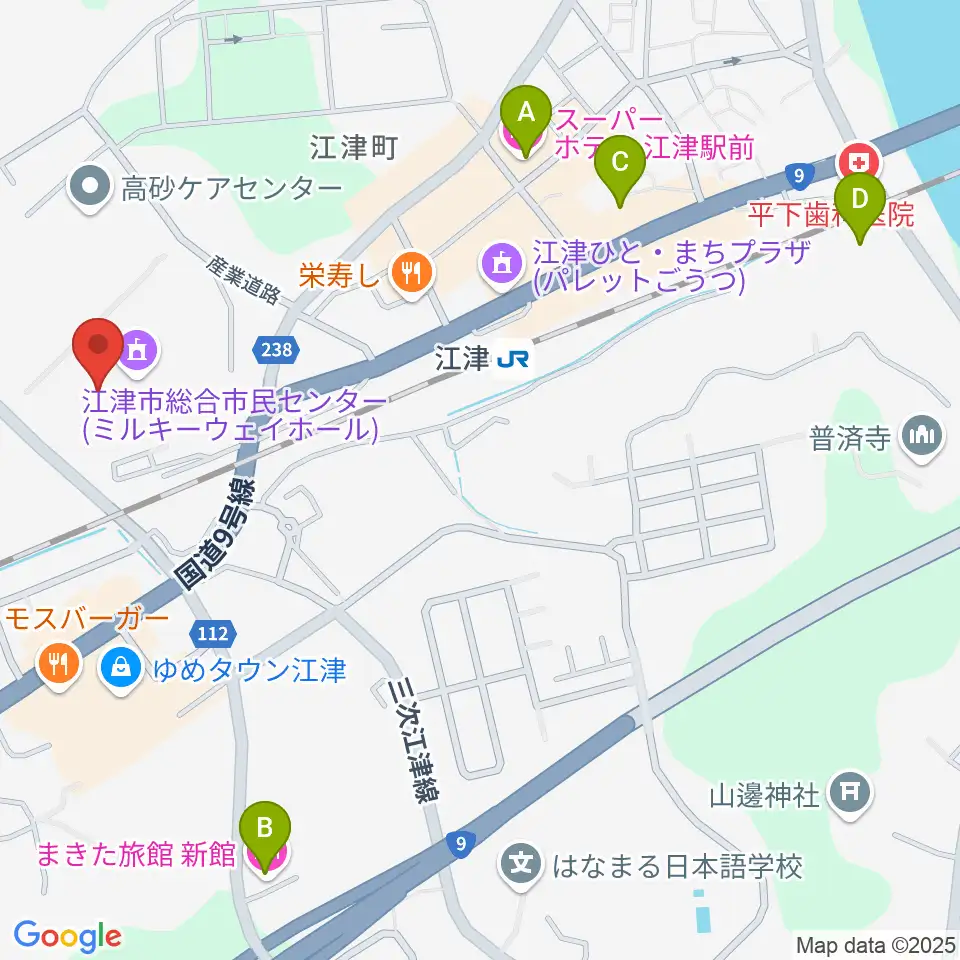 江津市総合市民センター周辺のホテル一覧地図