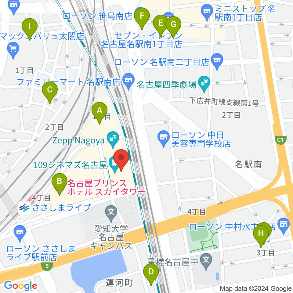 109シネマズ名古屋周辺のホテル一覧地図
