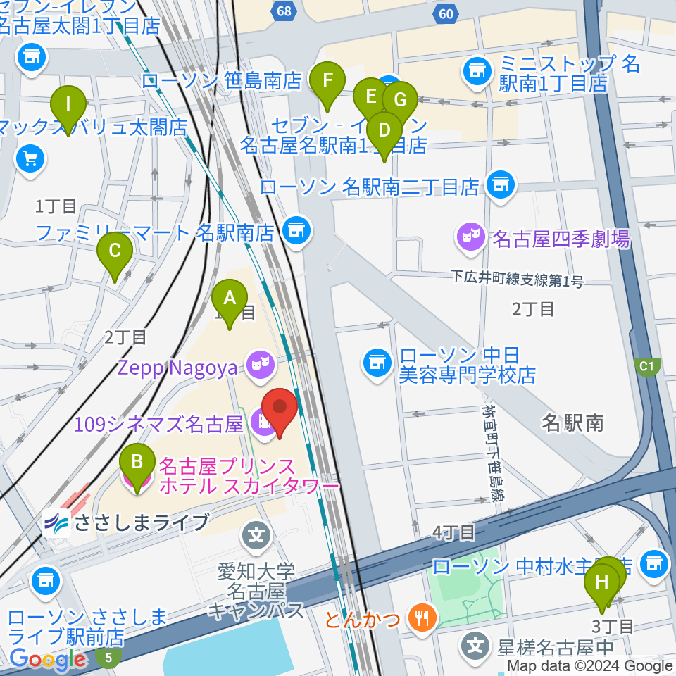 109シネマズ名古屋周辺のホテル一覧地図