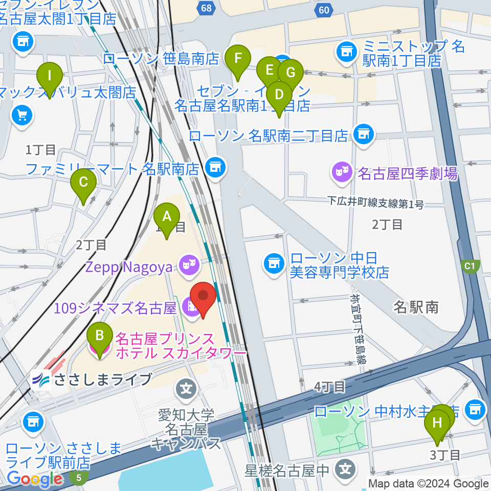 109シネマズ名古屋周辺のホテル一覧地図