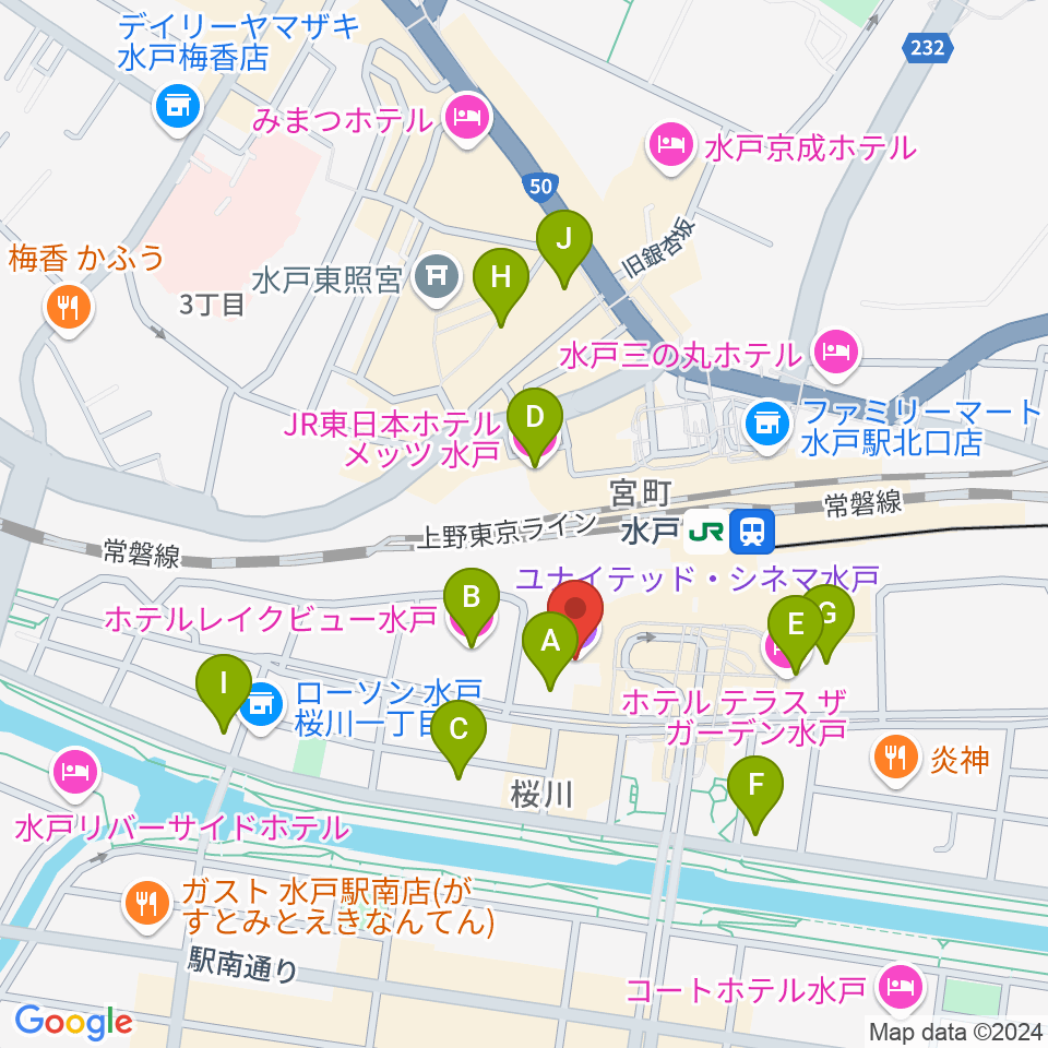 ユナイテッド・シネマ水戸周辺のホテル一覧地図