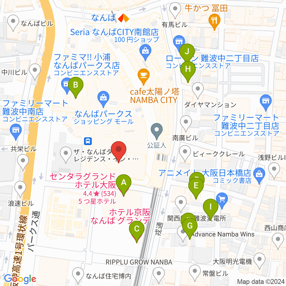 なんばパークスシネマ周辺のホテル一覧地図