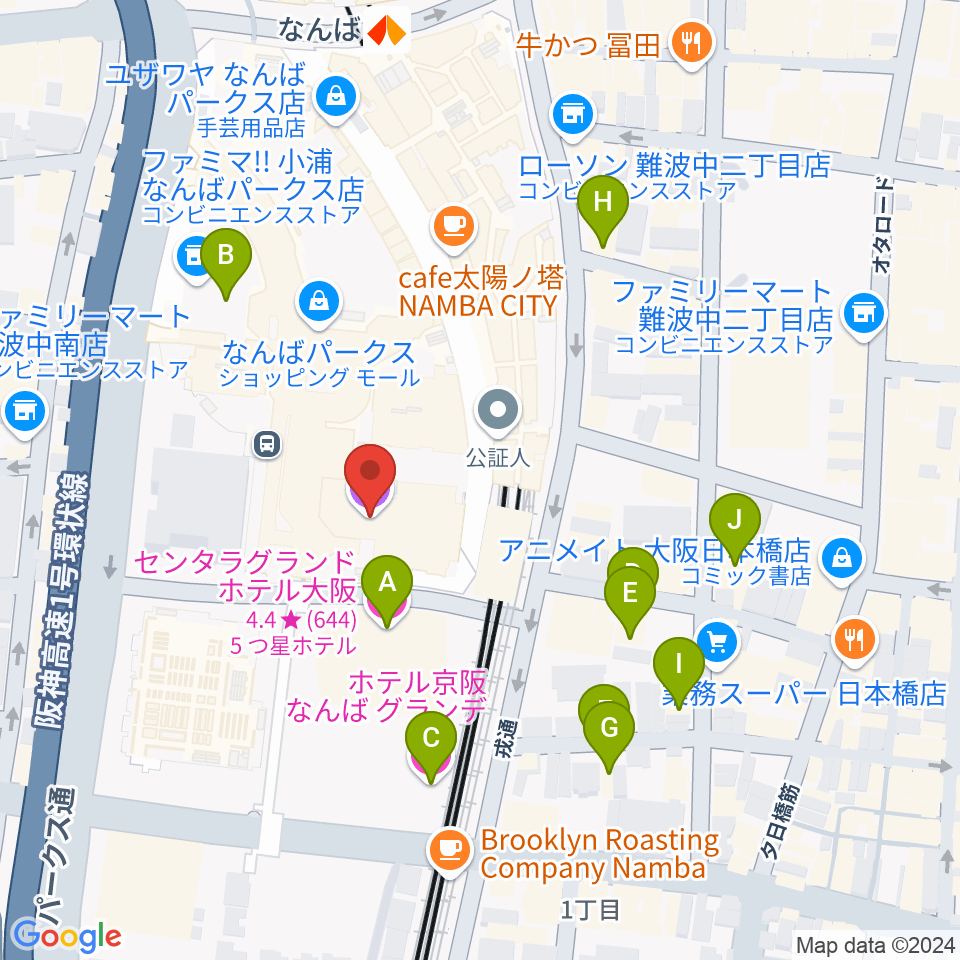 なんばパークスシネマ周辺のホテル一覧地図