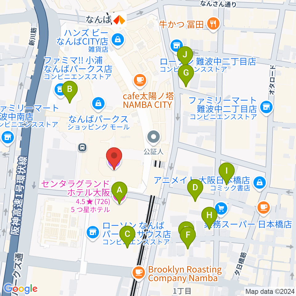 なんばパークスシネマ周辺のホテル一覧地図