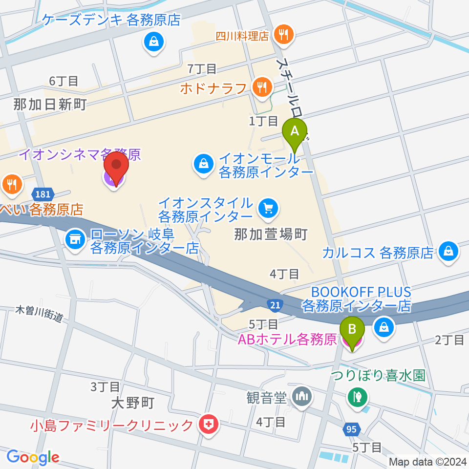 イオンシネマ各務原周辺のホテル一覧地図