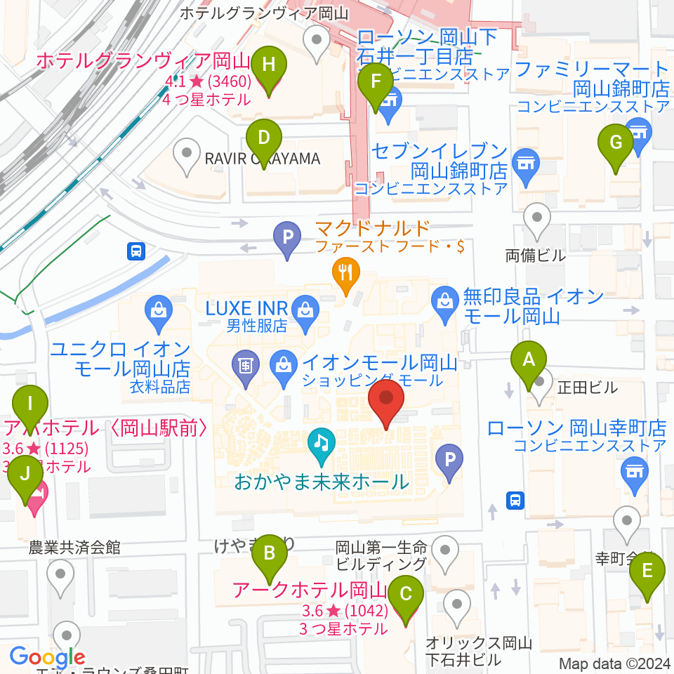 イオンシネマ岡山 周辺のホテル一覧マップ