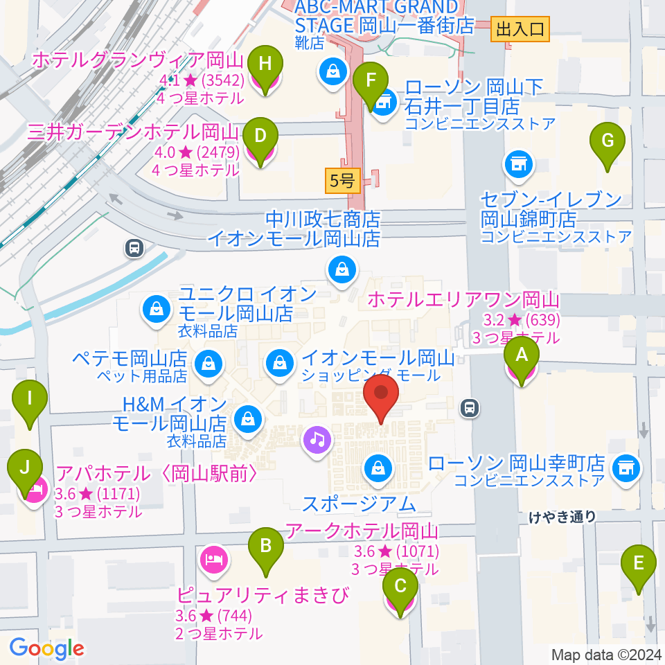 イオンシネマ岡山周辺のホテル一覧地図