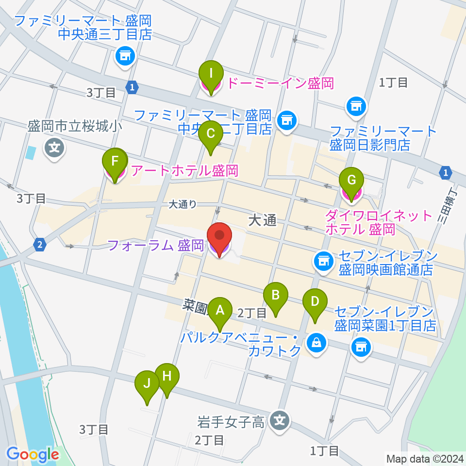 フォーラム盛岡周辺のホテル一覧地図