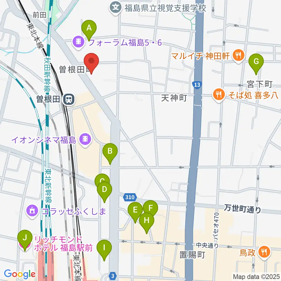 フォーラム福島周辺のホテル一覧地図