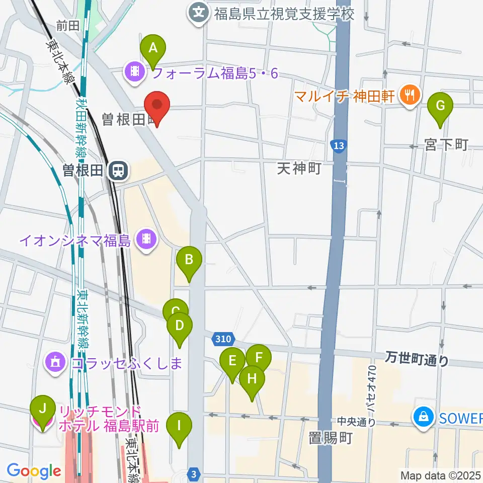 フォーラム福島周辺のホテル一覧地図