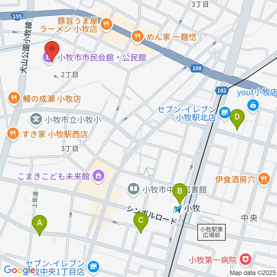 小牧市市民会館周辺のホテル一覧地図