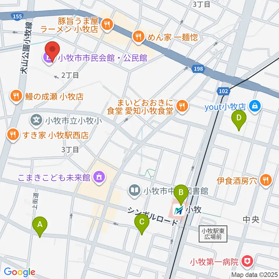 小牧市市民会館周辺のホテル一覧地図