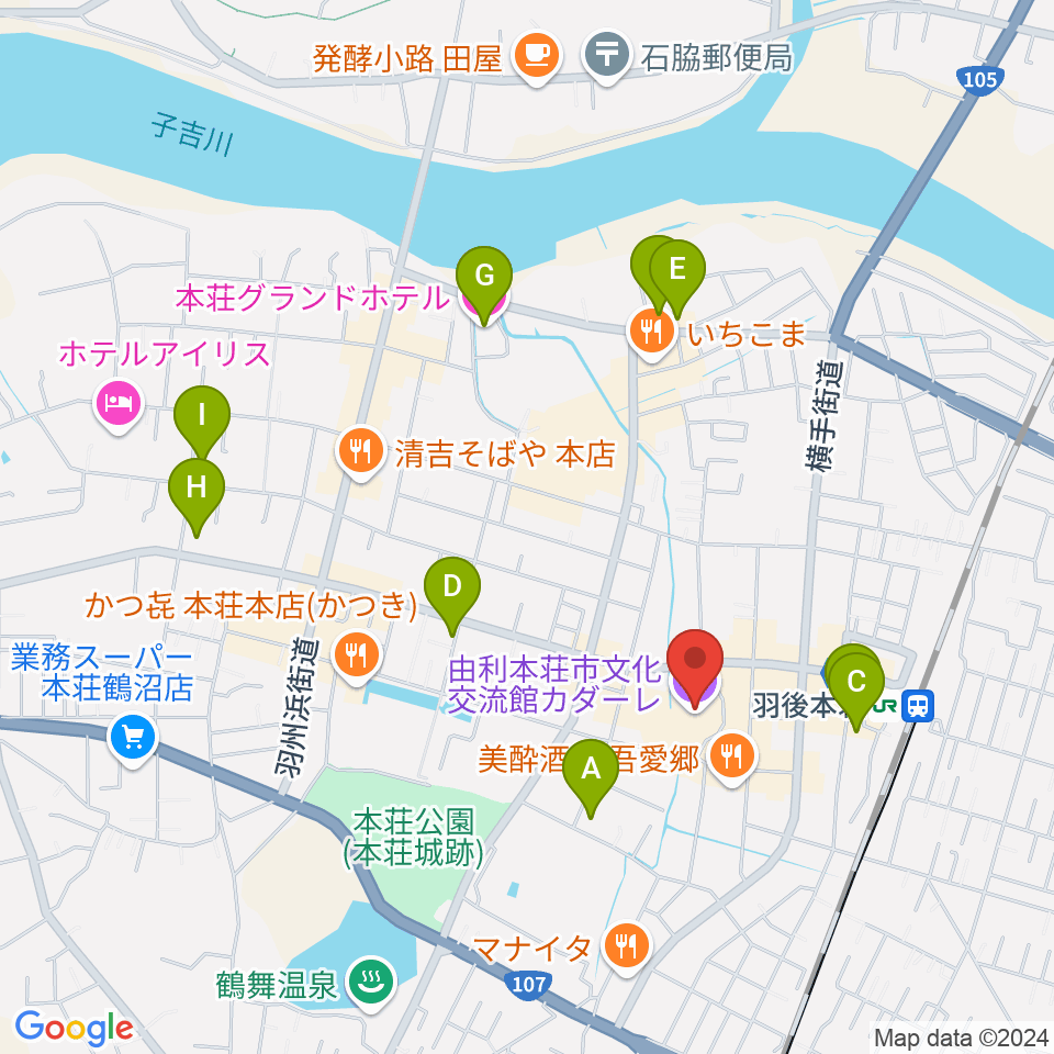 由利本荘市文化交流館カダーレ周辺のホテル一覧地図