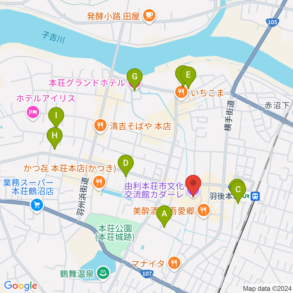 由利本荘市文化交流館カダーレ周辺のホテル一覧地図