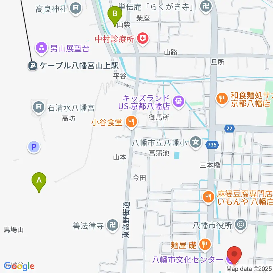 八幡市文化センター周辺のホテル一覧地図