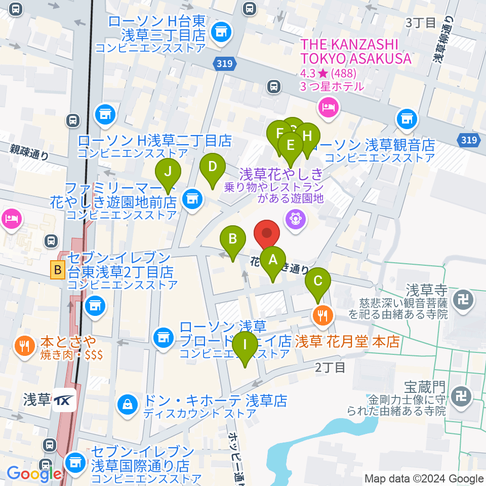 浅草花劇場周辺のホテル一覧地図