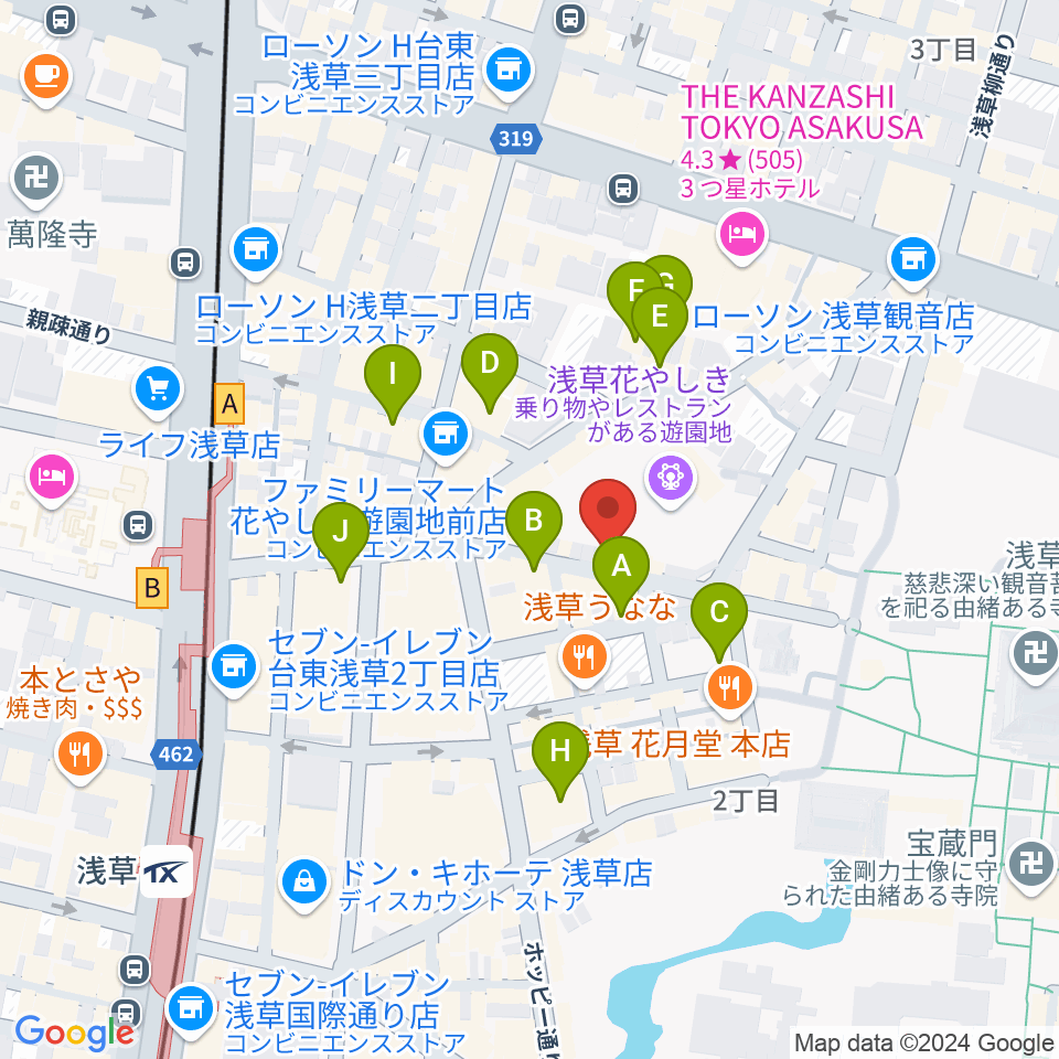 浅草花劇場周辺のホテル一覧地図