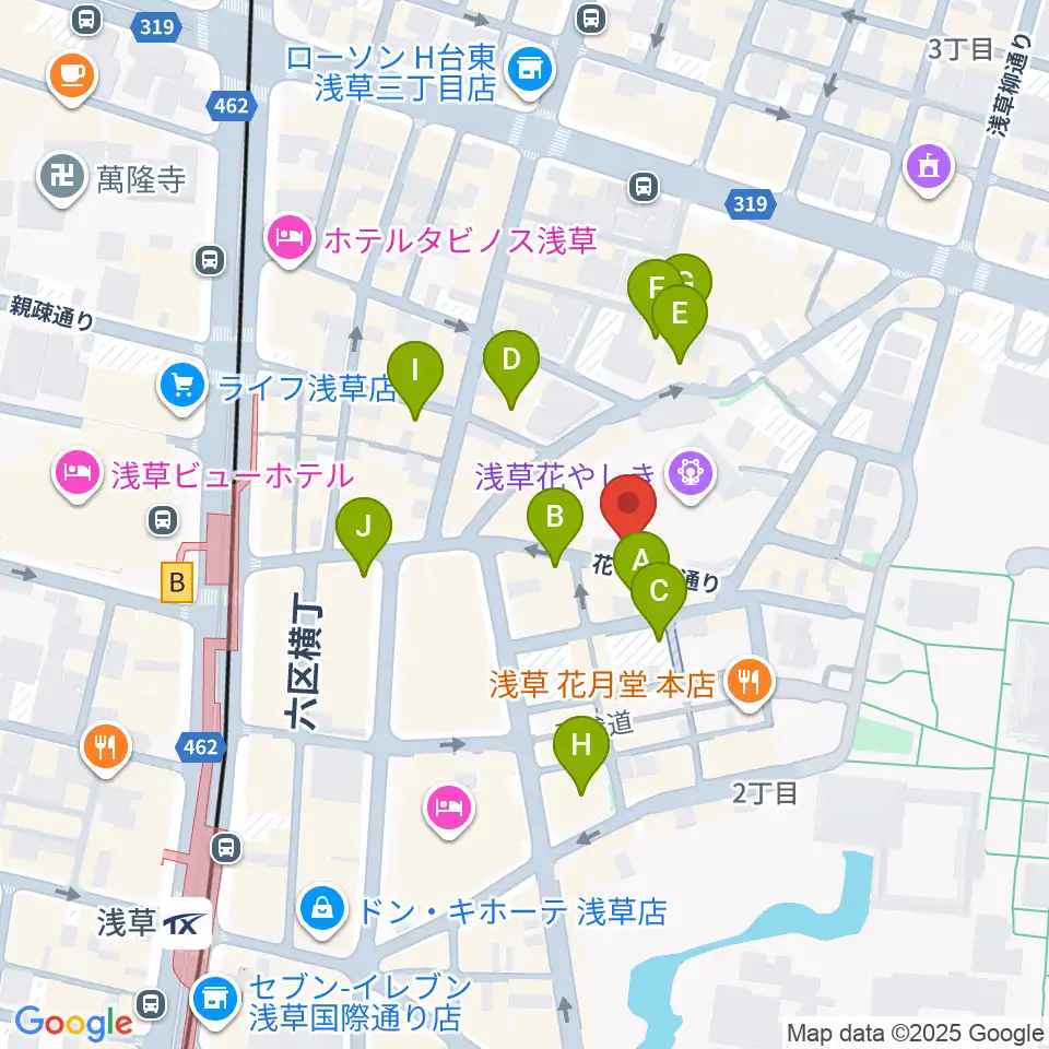 浅草花劇場周辺のホテル一覧地図