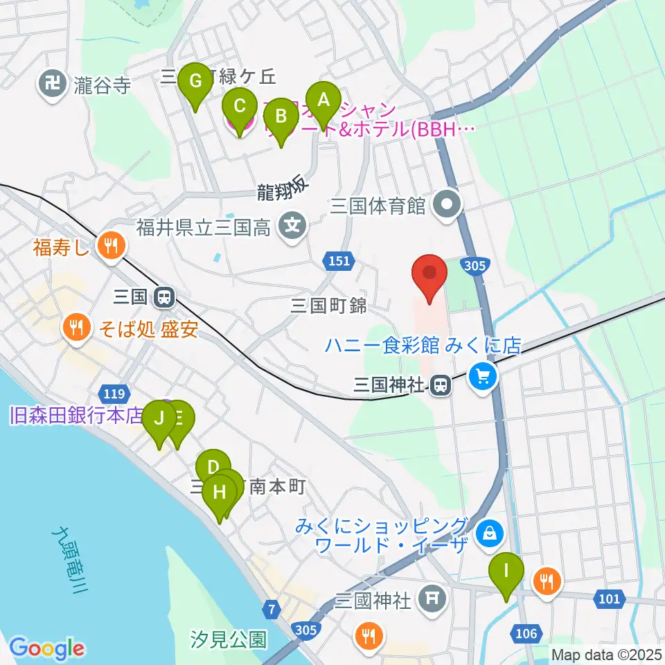 みくに未来ホール周辺のホテル一覧地図