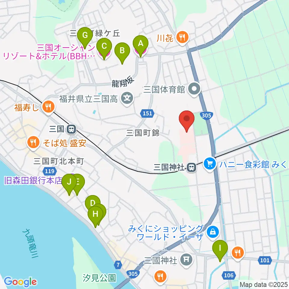 みくに未来ホール周辺のホテル一覧地図