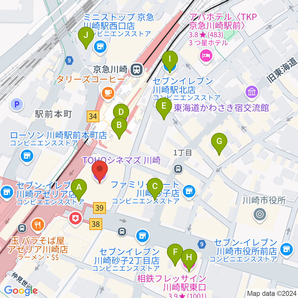 TOHOシネマズ川崎周辺のホテル一覧地図