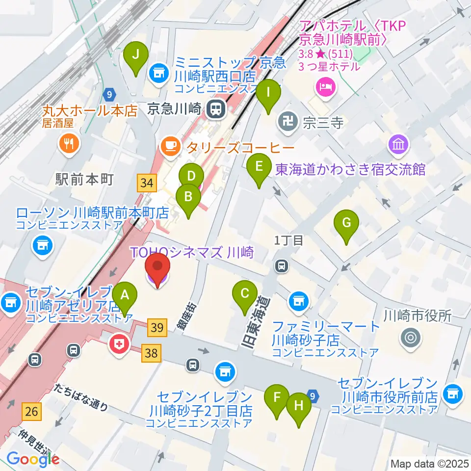 TOHOシネマズ川崎周辺のホテル一覧地図