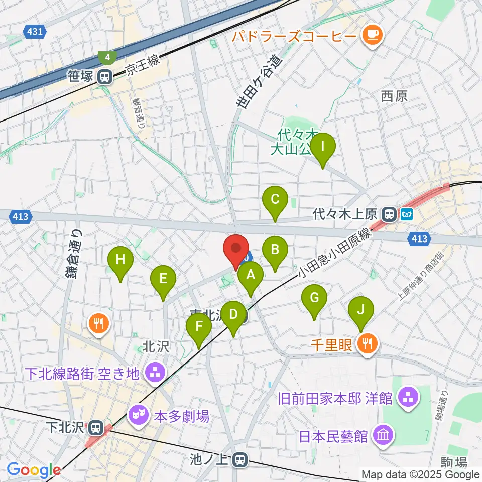 北沢三丁目スタジオ周辺のホテル一覧地図