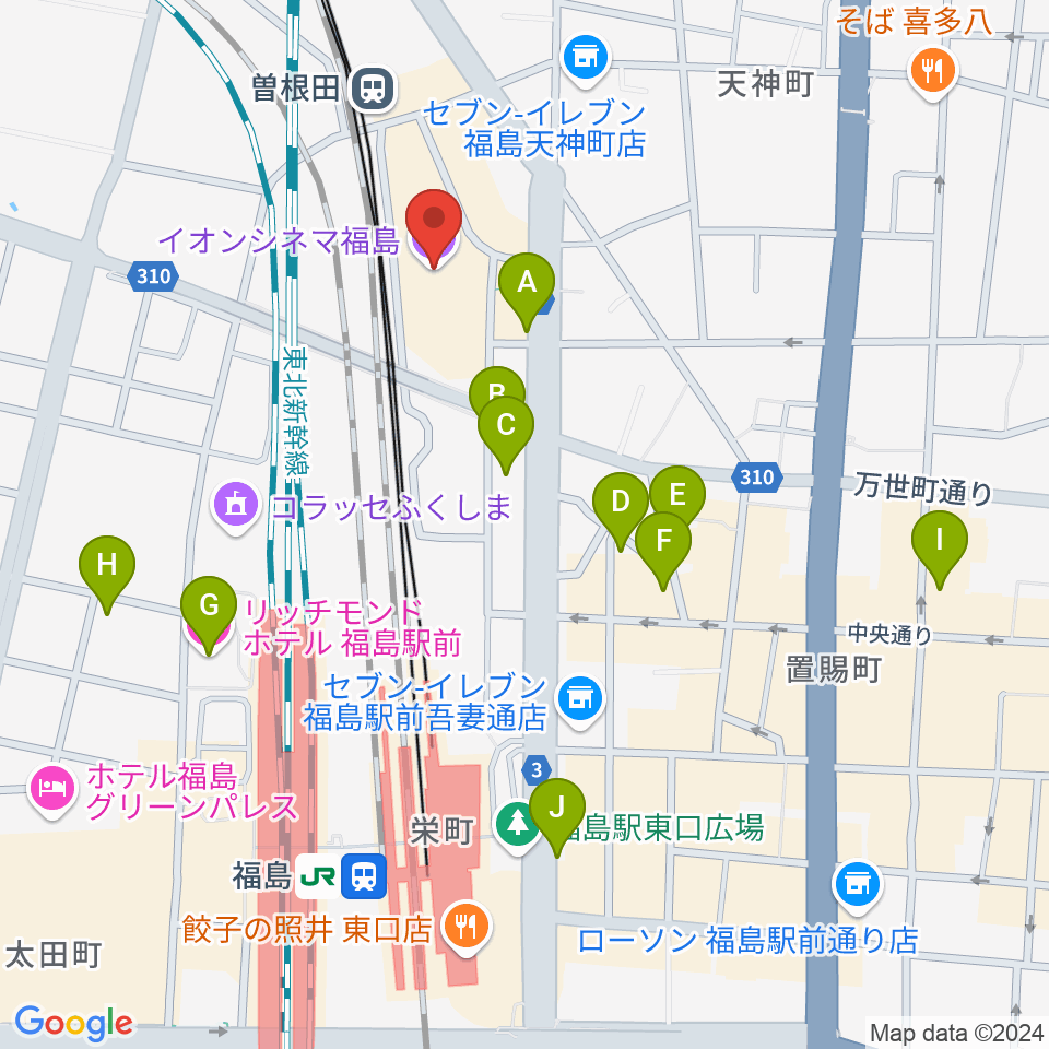 イオンシネマ福島周辺のホテル一覧地図