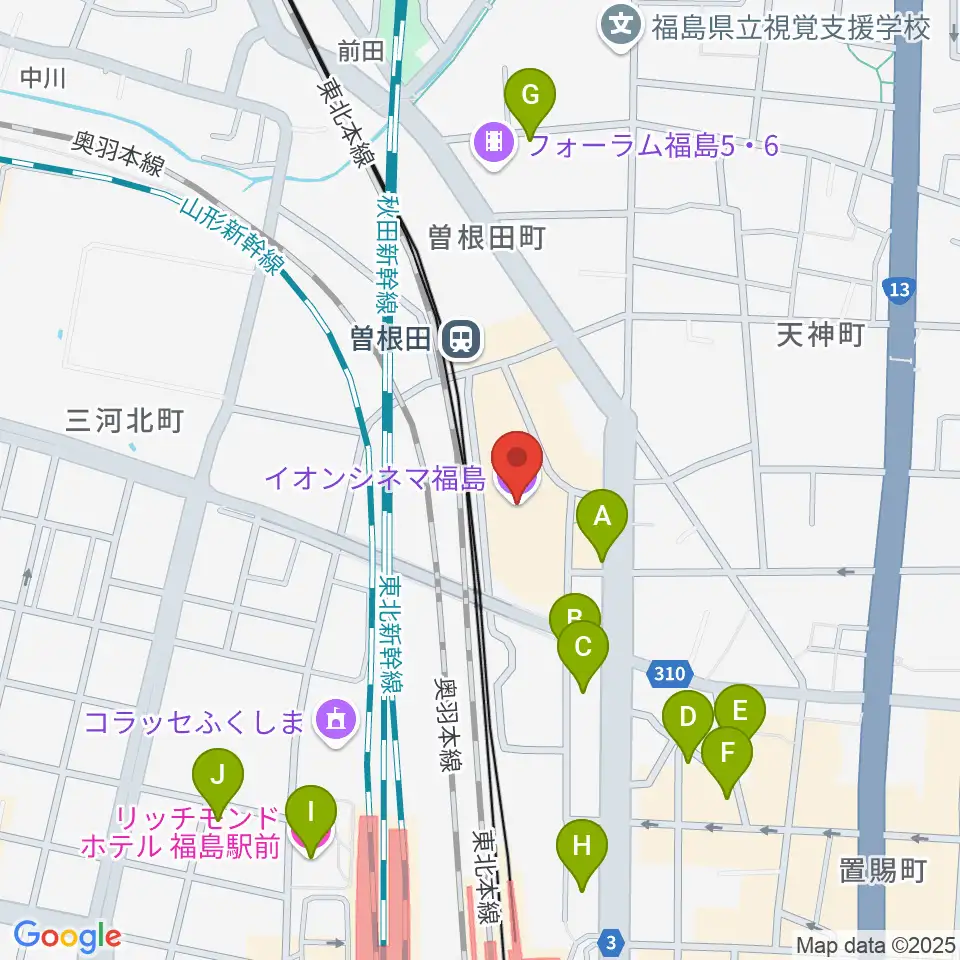 イオンシネマ福島周辺のホテル一覧地図