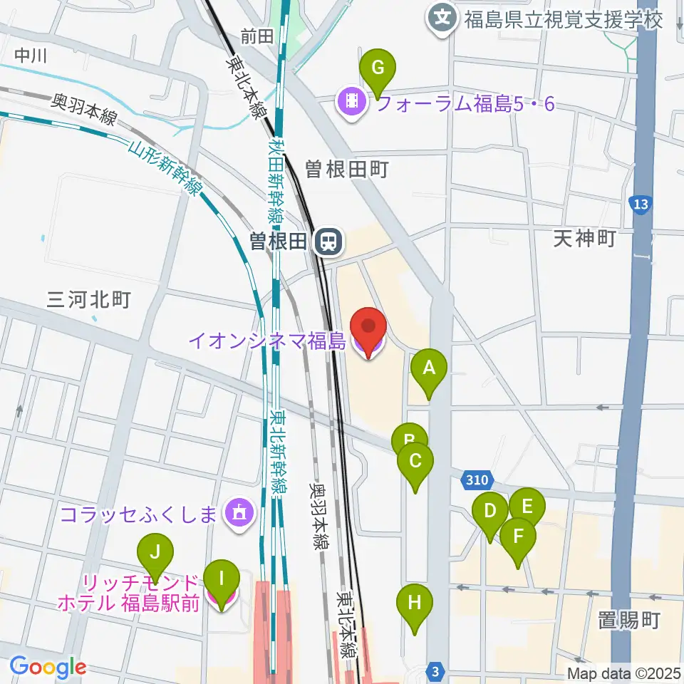 イオンシネマ福島周辺のホテル一覧地図