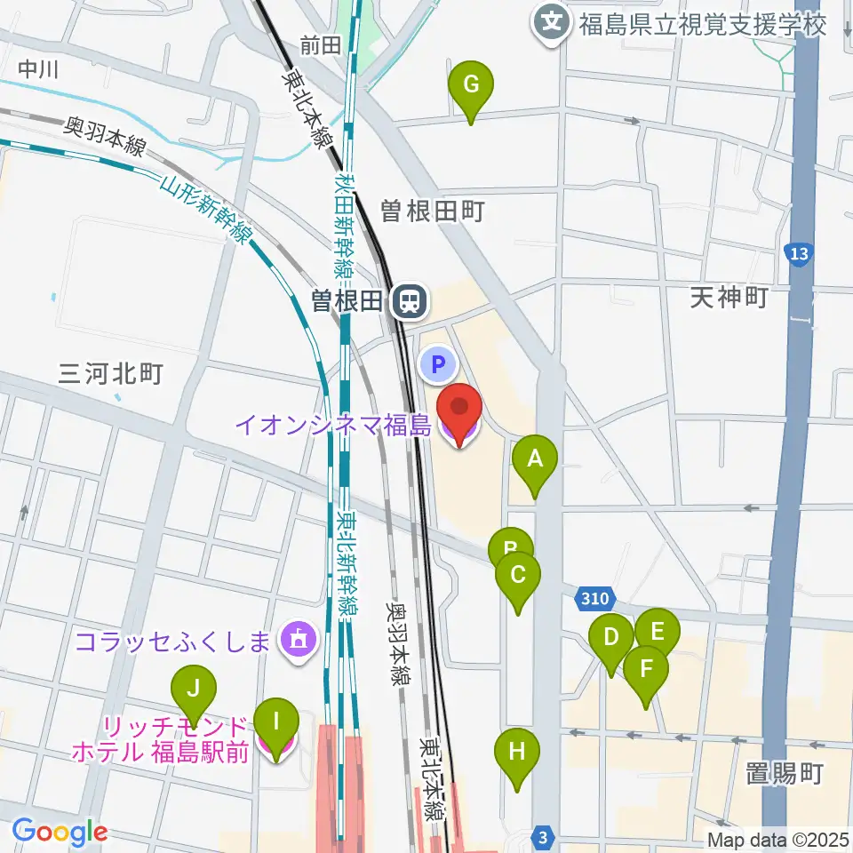 イオンシネマ福島周辺のホテル一覧地図