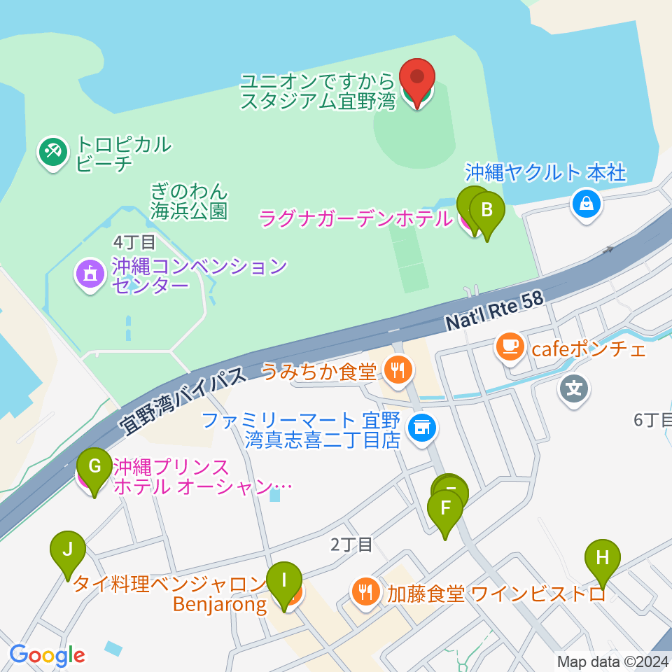 ユニオンですからスタジアム宜野湾周辺のホテル一覧地図