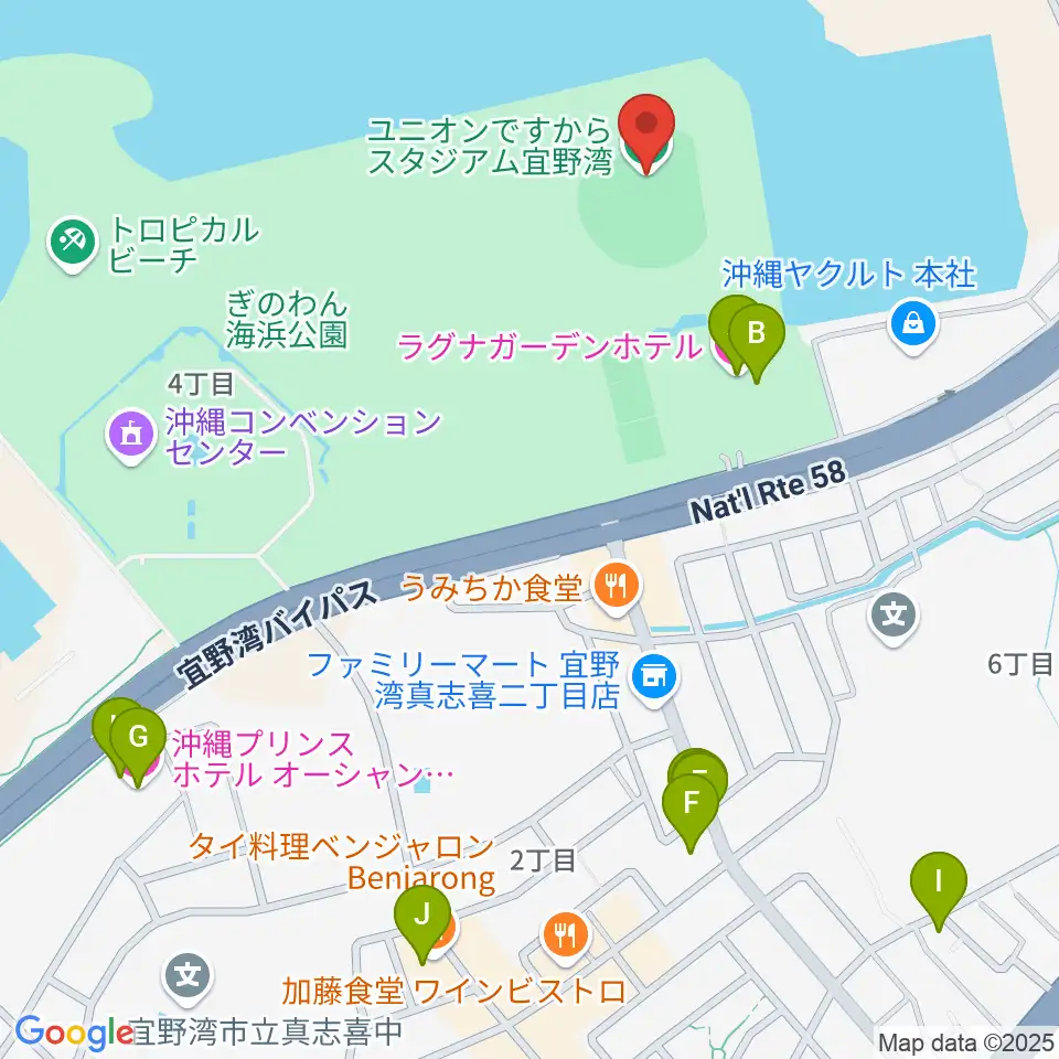 ユニオンですからスタジアム宜野湾周辺のホテル一覧地図