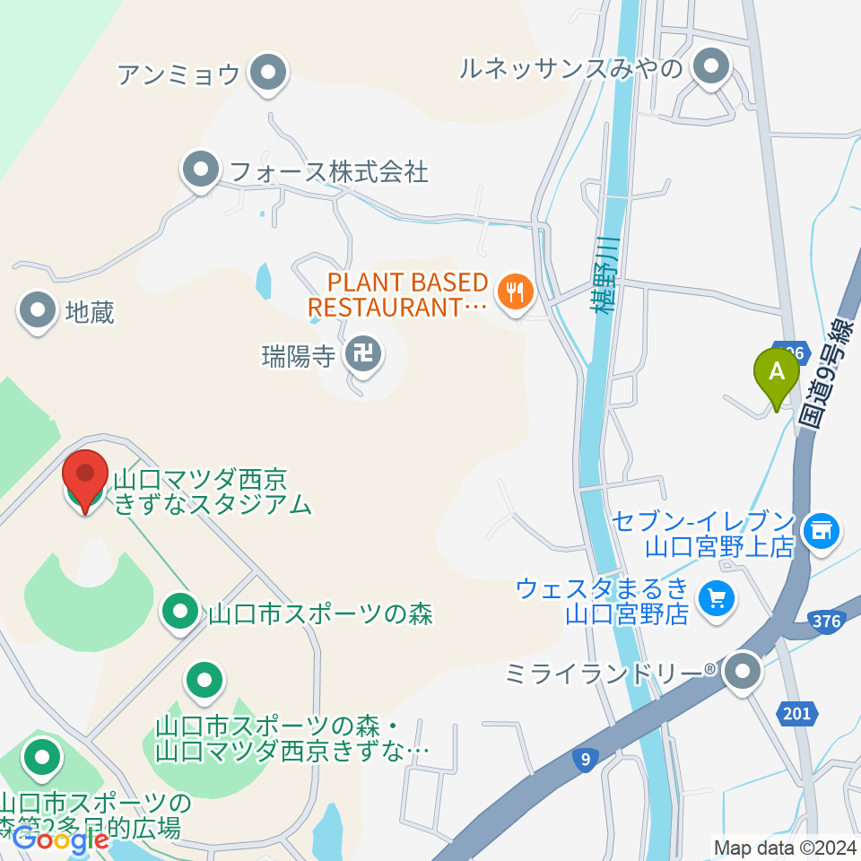 山口マツダ西京きずなスタジアム周辺のホテル一覧地図