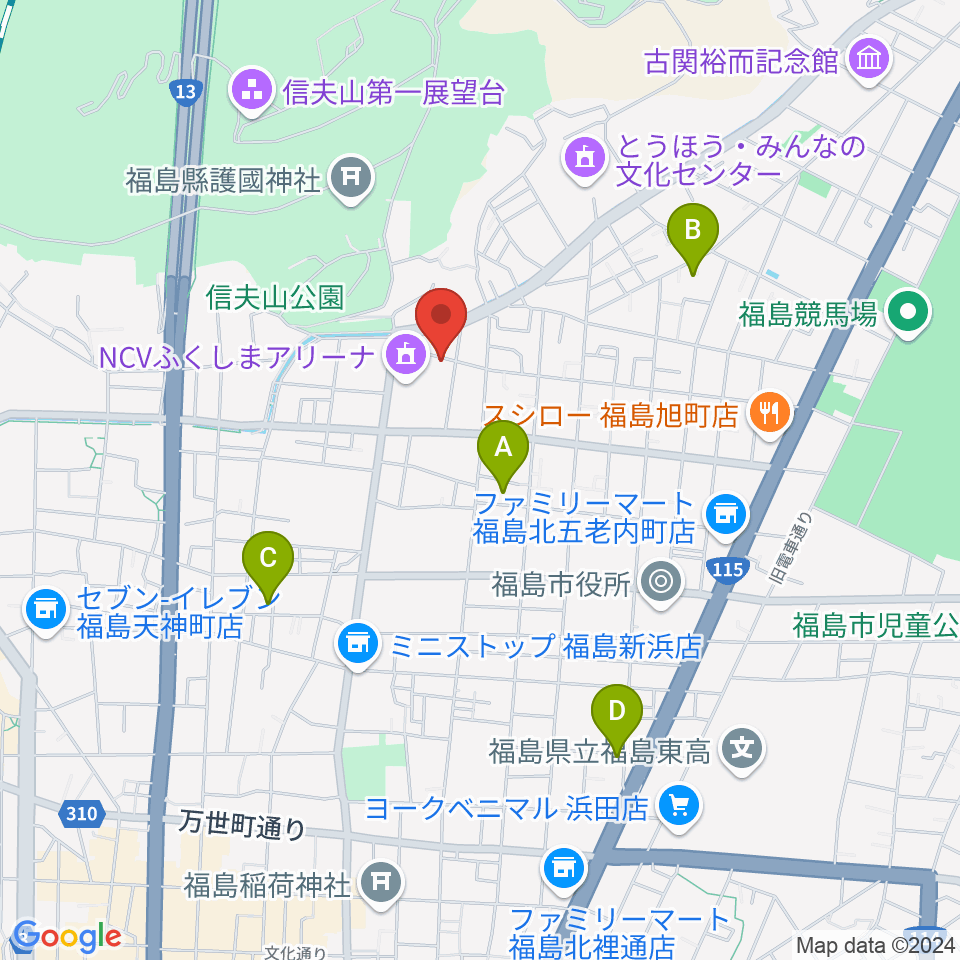 NCVふくしまアリーナ周辺のホテル一覧地図