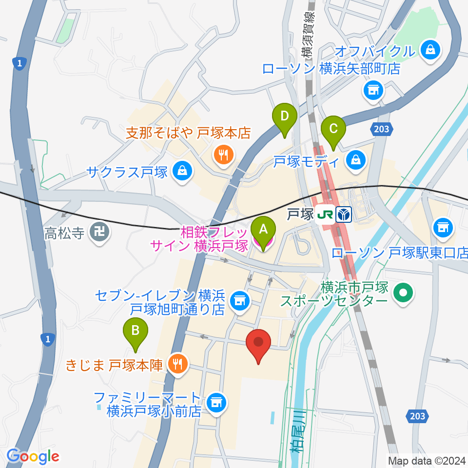 戸塚公会堂周辺のホテル一覧地図