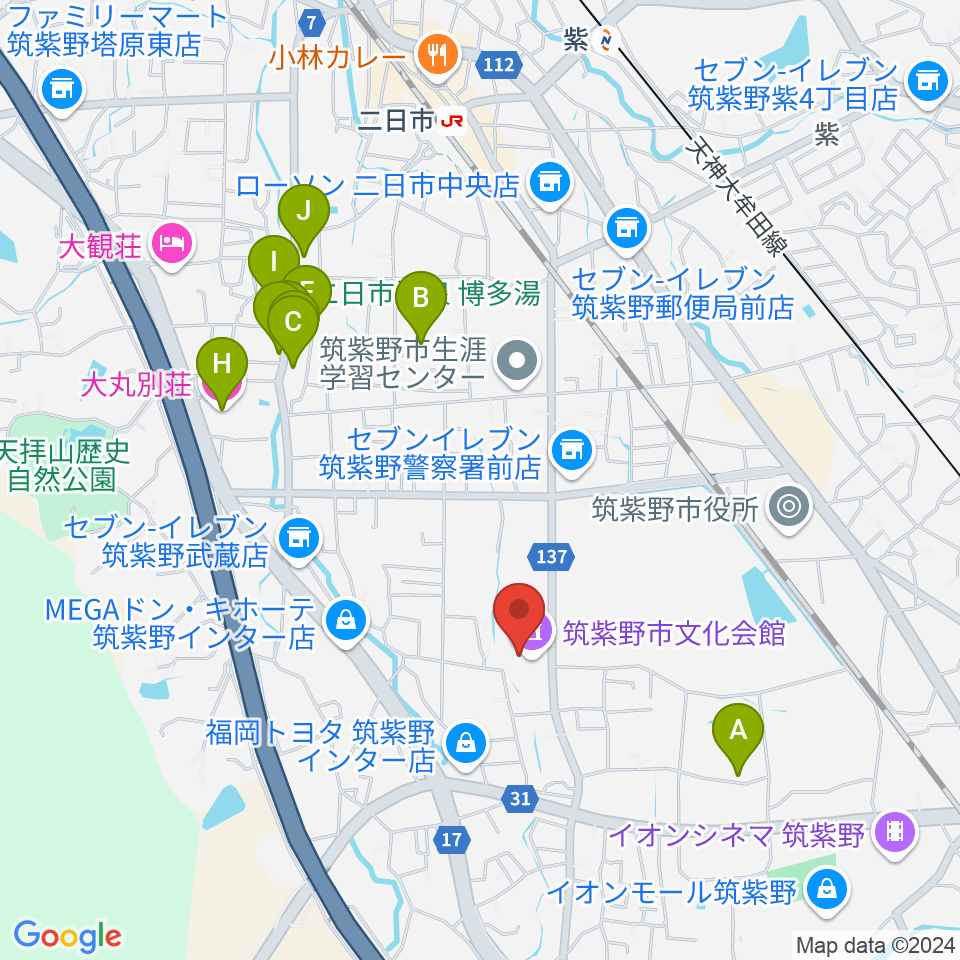 筑紫野市文化会館周辺のホテル一覧地図