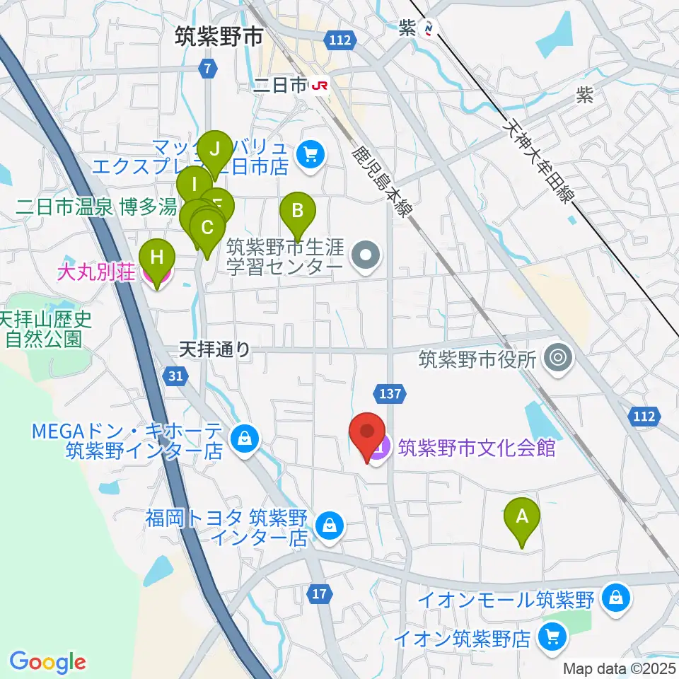 筑紫野市文化会館周辺のホテル一覧地図