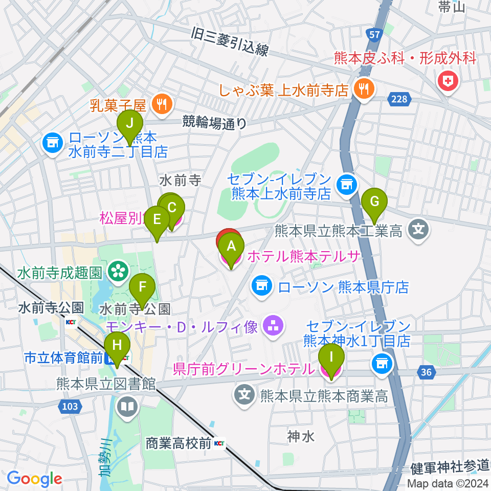 熊本テルサ テルサホール周辺のホテル一覧地図