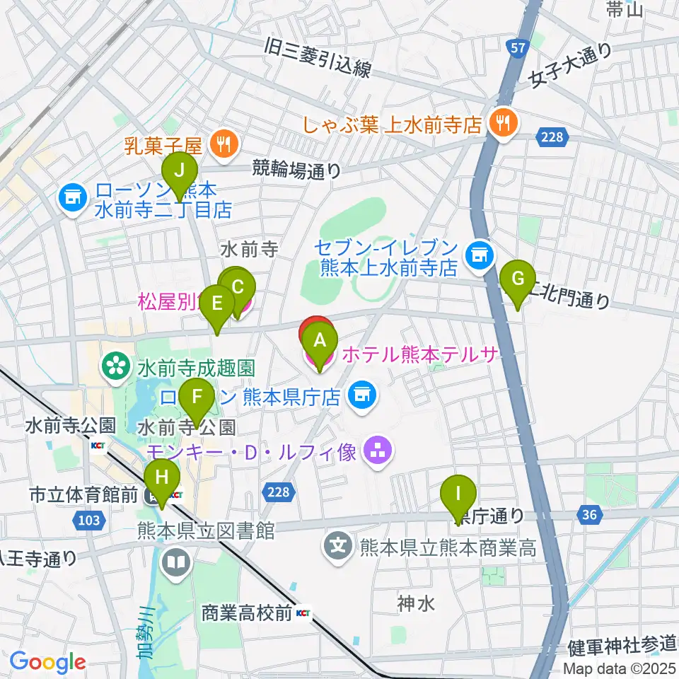 熊本テルサ テルサホール周辺のホテル一覧地図