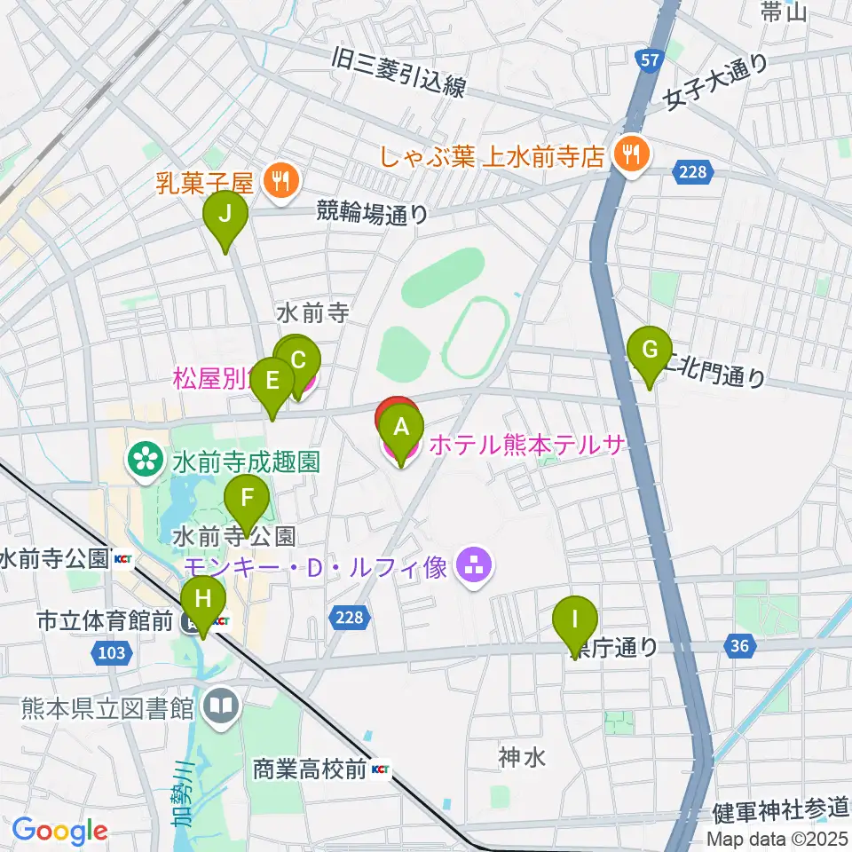 熊本テルサ テルサホール周辺のホテル一覧地図